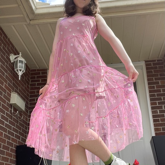 SOLD Sparkly pink mesh star maxi dress - Picture 4 of 9